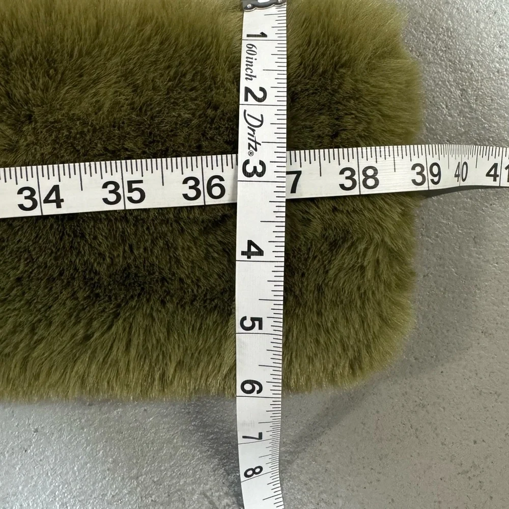 Faux Fur Bling Pull Through Scarf Reversible Wrap Collar Soft Furry -Olive Green
